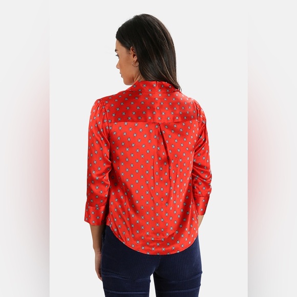 L'AGENCE Silk Jil Blouse in Royal Red Multi Maestro, size Large - Picture 11 of 13